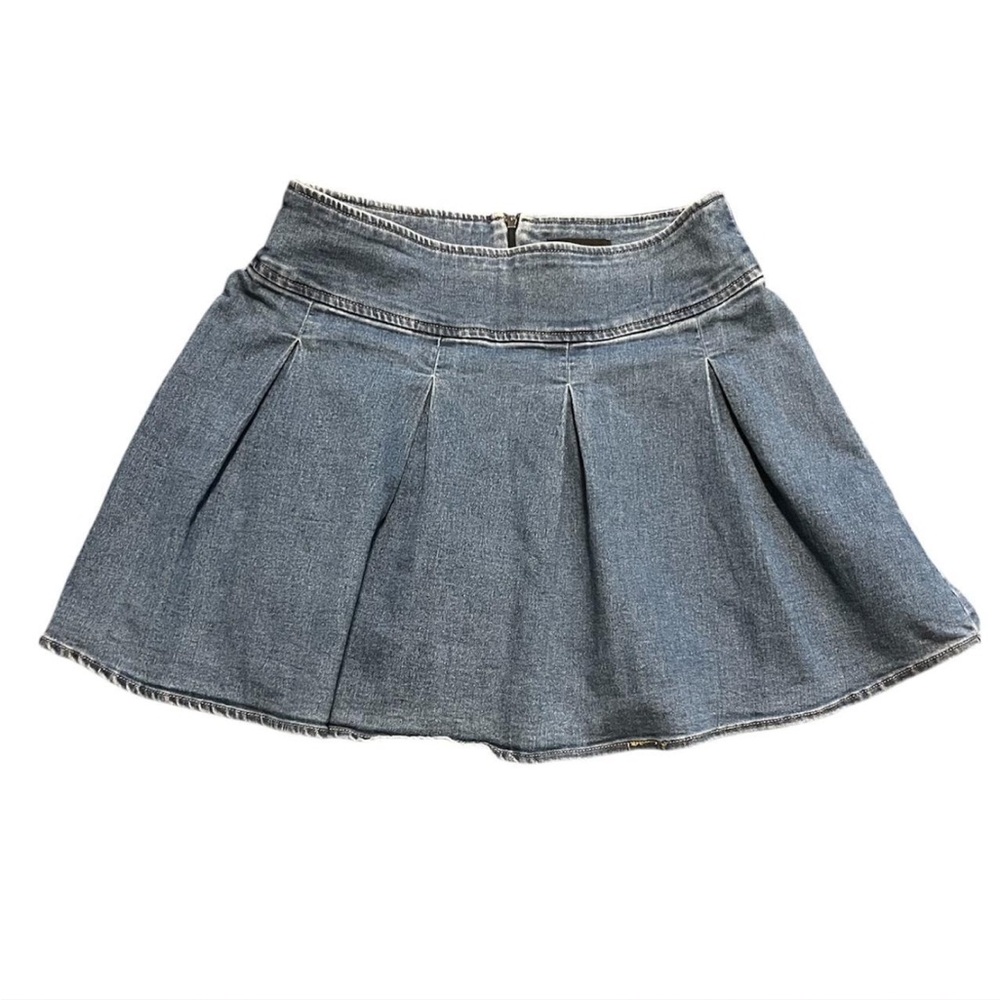 Y2K Blue jean Skater pleated Skirt